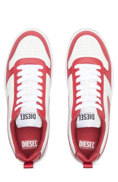 Shop Diesel Ukiyo Mid Sneaker In White/ Red Multi