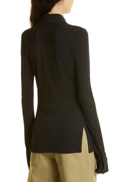 Shop Proenza Schouler White Label Long Sleeve Jersey Button-up Top In Black