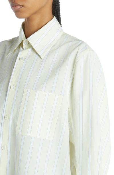 Shop Bottega Veneta Bold Stripe Cotton & Linen Button-up Shirt In 7114 Camomile/ Light Khaki
