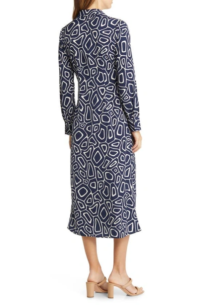 Shop Zoe And Claire Geo Print Long Sleeve Midi Shirtdress In Navy