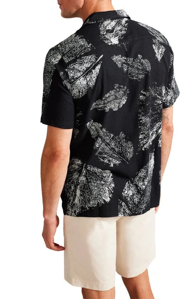 Shop Ted Baker Rialto Short Sleeve Linen Button-up Camp Shirt In Black