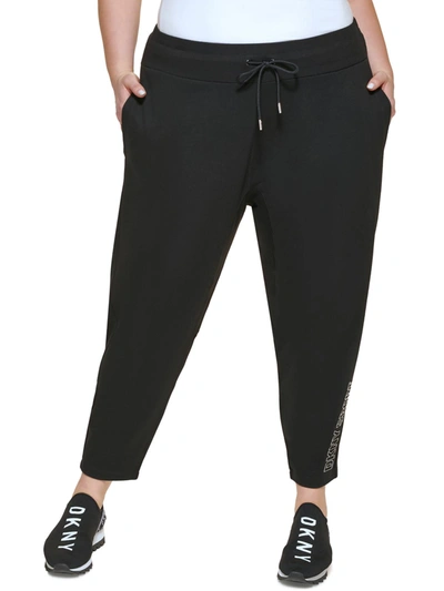 Shop Dkny Sport Plus Womens Metallic Logo Jogger Pants In Black