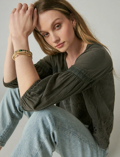 Lucky Brand Embroidered Eyelet Peasant Top In Black