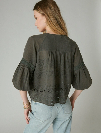 Lucky Brand Embroidered Eyelet Peasant Top In Black