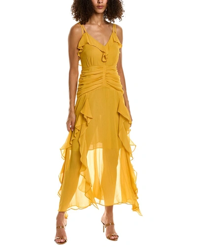 Shop Beulah Ruffle Midi Dress In Yellow