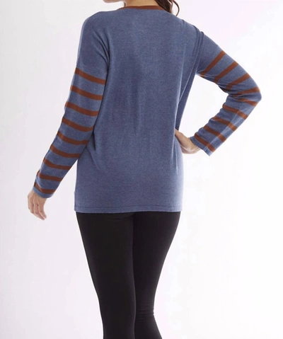 Angel Wood Button Smiley Face Pullover In Denim/mocha In Blue