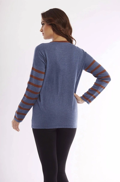 Angel Wood Button Smiley Face Pullover In Denim/mocha In Blue