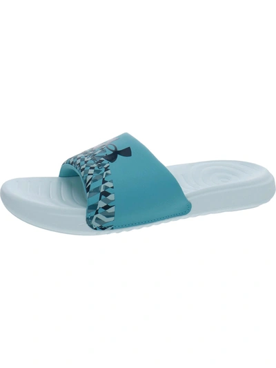 Shop Under Armour Ansa Womens Flat Printed Pool Slides In Blue