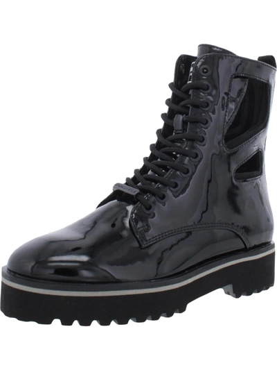 Shop Kendall + Kylie Langmore-bootie Womens Patent Lace Up Combat & Lace-up Boots In Black