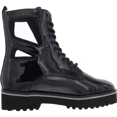 Shop Kendall + Kylie Langmore-bootie Womens Patent Lace Up Combat & Lace-up Boots In Black