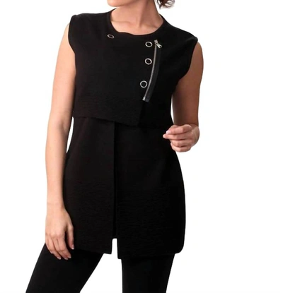 Angel Side Snap & Zip Long Vest In Black In Black