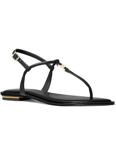 Shop Michael Michael Kors Fanning Womens Leather Ankle Strap Thong Sandals In Black