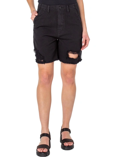 Shop Earnest Sewn Womens Frayed Hem Midi Cutoff Shorts In Black