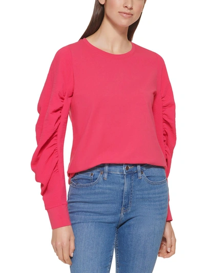 Shop Calvin Klein Womens Ruched Round-neck Pullover Top In Multi