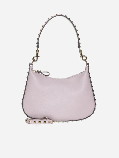 Shop Valentino Rockstud Leather Small Hobo Bag In Lilac