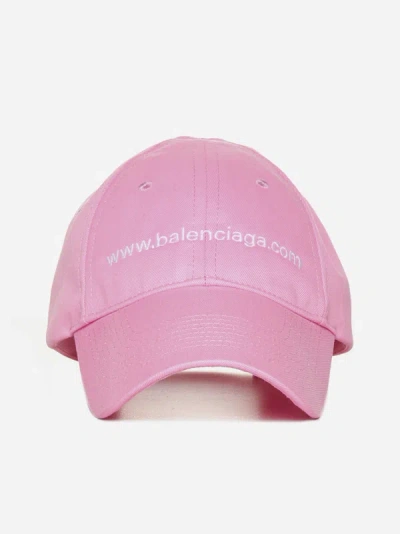 Shop Balenciaga Logo Canvas Baseball Cap In Fluo Pink,white