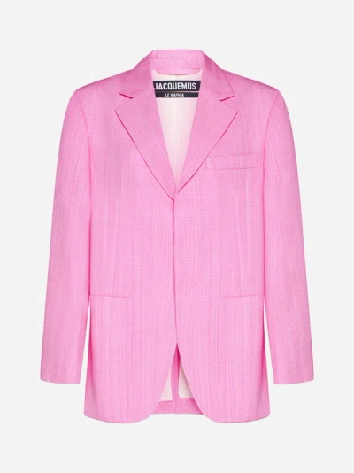 Shop Jacquemus La Veste D'homme Viscose And Silk Blazer In Pink