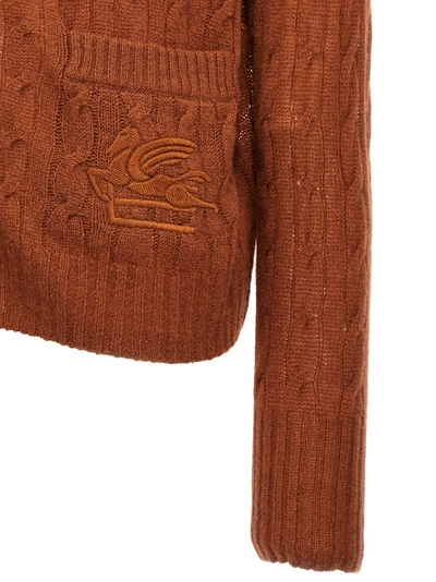 Shop Etro Braid Pattern Cardigan Sweater, Cardigans Brown