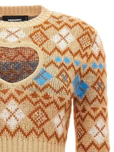 Shop Dsquared2 Heart Vintage Shetland Sweater, Cardigans Beige