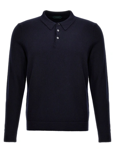 Shop Zanone Knit  Shirt Polo Blue