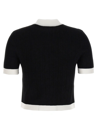 Shop Balmain Logo Buttons Short Sleeves Cardigan Sweater, Cardigans White/black