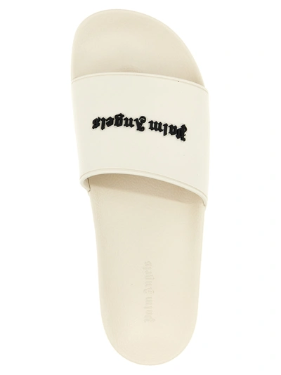 Shop Palm Angels Logo Slides Sandals Beige
