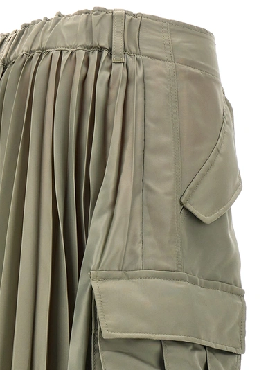 Shop Sacai Pleated Nylon Skirt Skirts Green