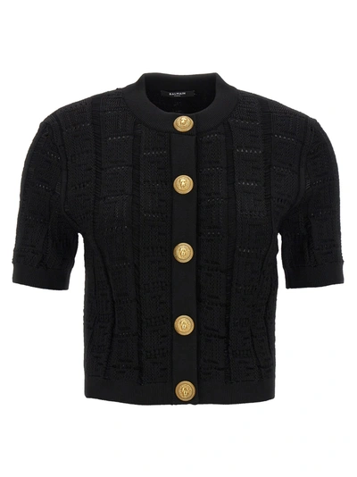 Shop Balmain Ss Monogram Sweater, Cardigans Black