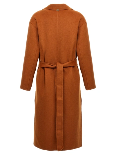 Shop Twinset Belted Single Breast Coat Coats, Trench Coats In Orange