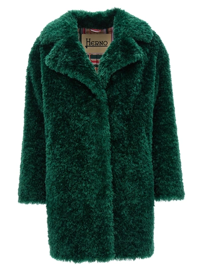 Shop Herno Curly Fake  Coat Fur Green