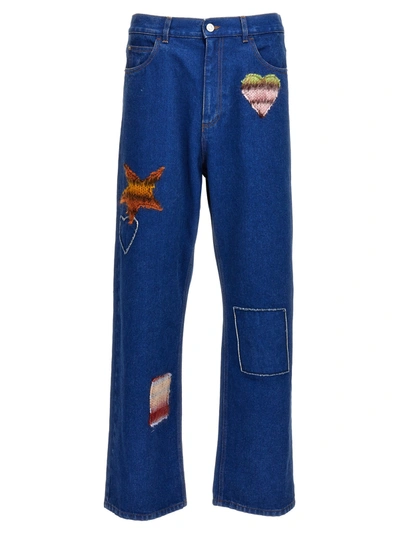Shop Marni Embroidery Patches Jeans In Blue