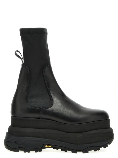 Shop Sacai Leather Platform Boots Boots, Ankle Boots Black
