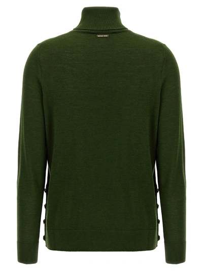 Shop Michael Kors Logo Buttons Turtleneck Sweater Sweater, Cardigans In Green
