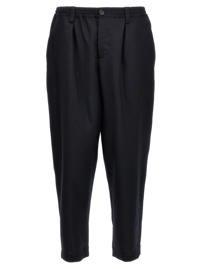 Marni Wool Trousers With Elastic Waistband And Tapered Leg In Blue