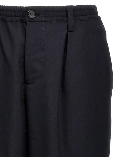 Marni Wool Trousers With Elastic Waistband And Tapered Leg In Blue