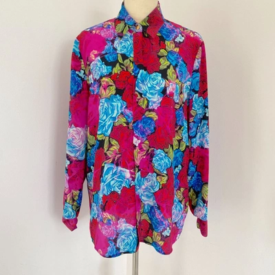 Pre-owned Versace Floral Printed Long Sleeve Silk Shirt