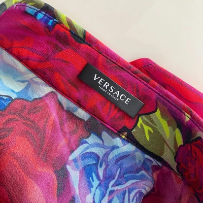 Pre-owned Versace Floral Printed Long Sleeve Silk Shirt