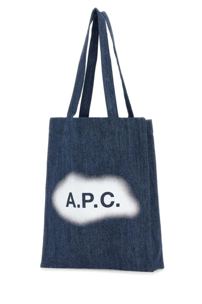 Shop Apc A.p.c. Unisex Blue Denim Lou Shopping Bag