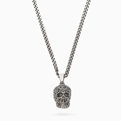 Shop Alexander Mcqueen Crystal Skull Necklace Men In Gray