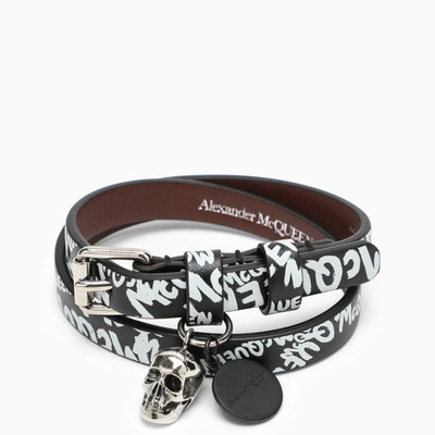 Shop Alexander Mcqueen Graffiti Double-wrap Bracelet Men In Black
