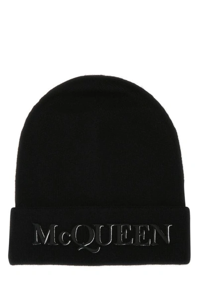 Alexander Mcqueen Wool And Cashmere Hat With Logo In Black