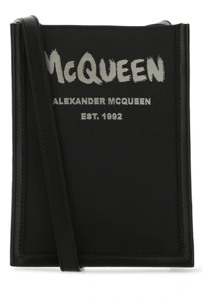 Shop Alexander Mcqueen Man Black Fabric Mini Edge Crossbody Bag