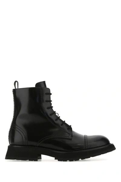 Shop Alexander Mcqueen Man Black Leather Ankle Boots