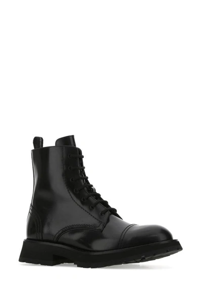 Shop Alexander Mcqueen Man Black Leather Ankle Boots