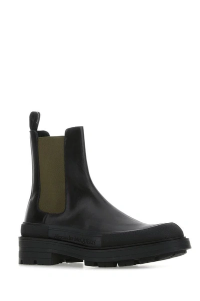 Shop Alexander Mcqueen Man Black Leather Boxcar Ankle Boots