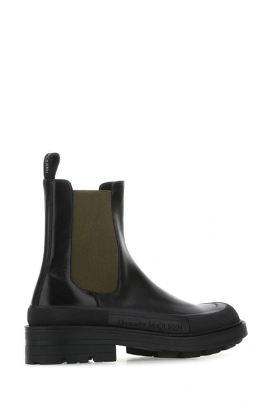 Shop Alexander Mcqueen Man Black Leather Boxcar Ankle Boots