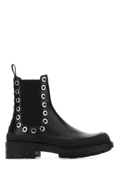 Shop Alexander Mcqueen Man Black Leather Boxcar Ankle Boots