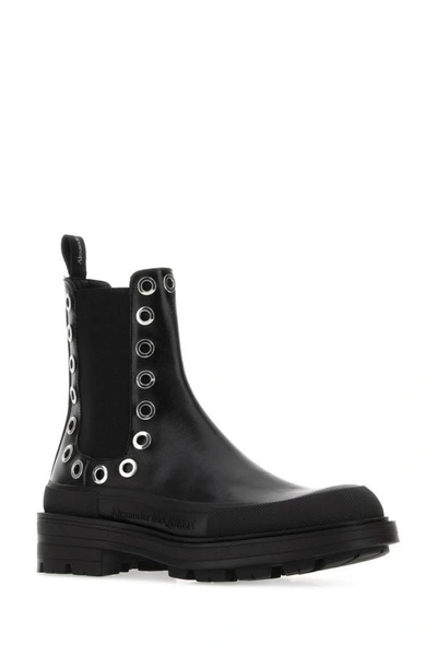 Shop Alexander Mcqueen Man Black Leather Boxcar Ankle Boots