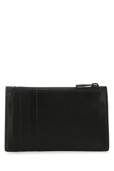 Alexander Mcqueen Black Leather Zipped Card Holder With Logo In Black