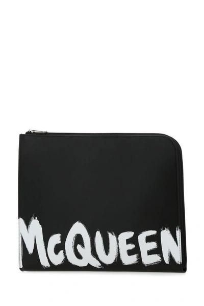Alexander Mcqueen Men Black Leather Document Holder In Black